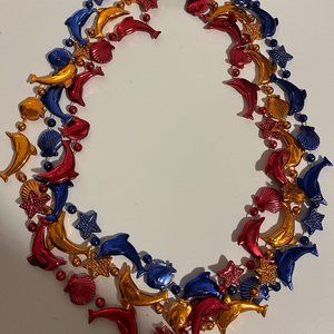 3) METALLIC BEADS NECKLACES 32" EACH/(dolphins, shells, fishes & stars) NWT